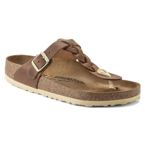 Birkenstock Womens Gizeh Braided Oiled Leather - Regular Cognac