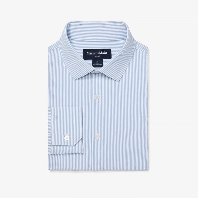 Mizzen+Main Mens Leeward Dress Shirt 1221 Bel Air Blue Banker Stripe