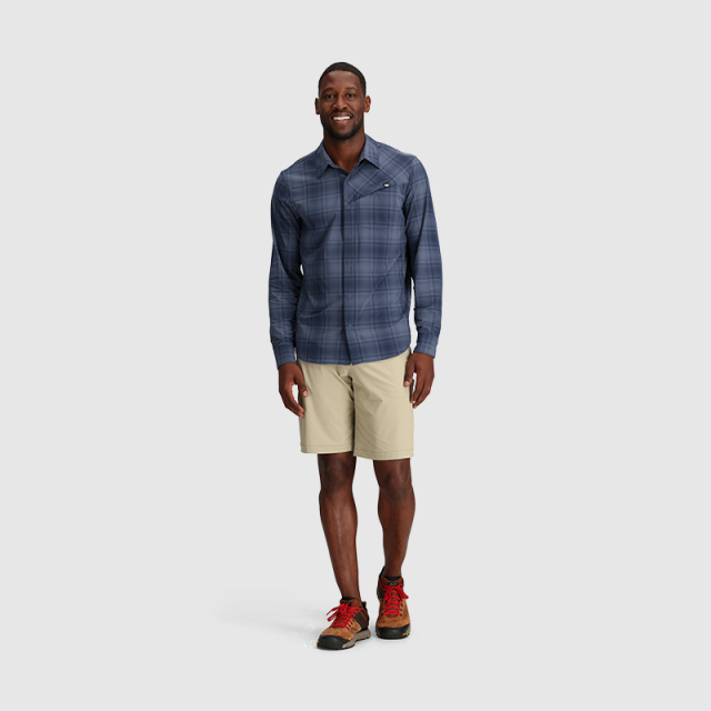 Outdoor Research Mens Astroman Long Sleeve Sun Shirt 1400 Naval Blue Plaid
