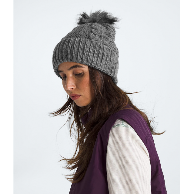 The North Face W Oh Mega Fur Pom Beanie DYY TNF Medium Grey Heather