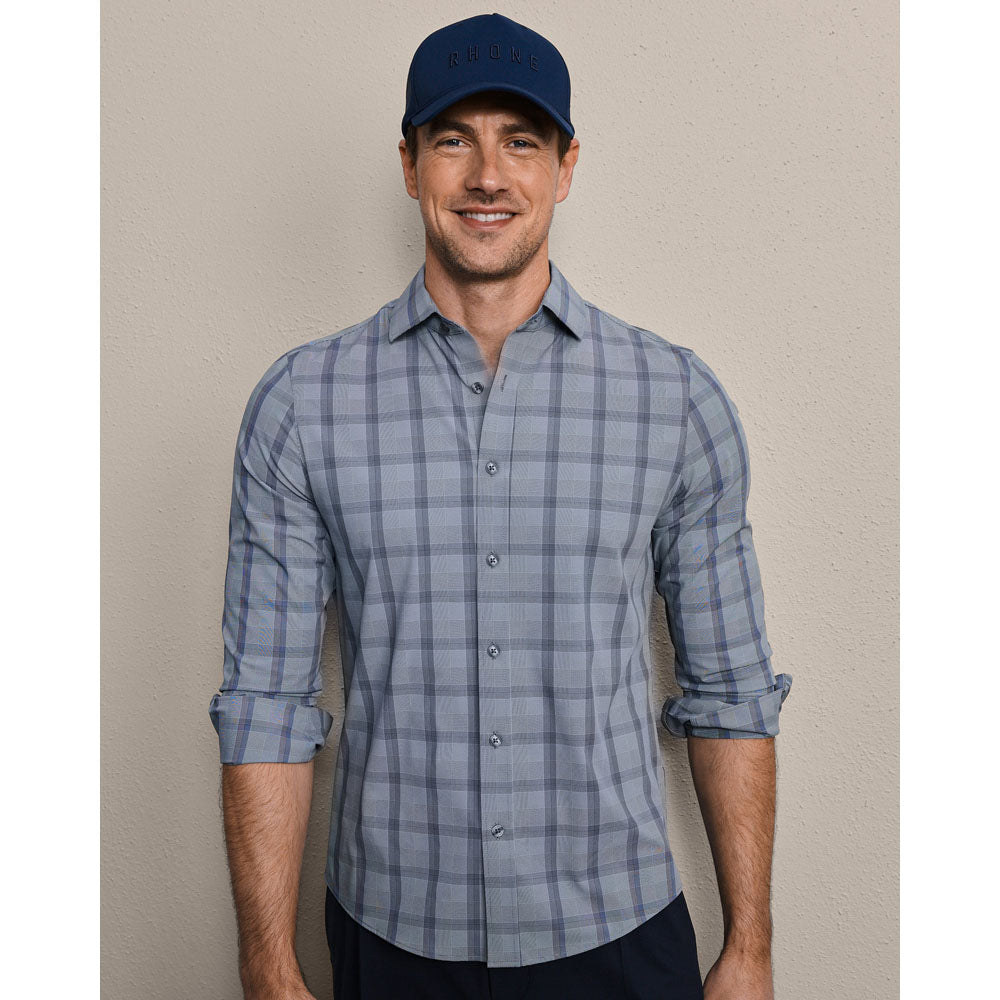 Rhone Mens State of Mind Shirt - Slim Vintage Indigo Herringbone Plaid