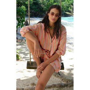 Z Supply W The Perfect Striped Button Up TGL Tiger Lily