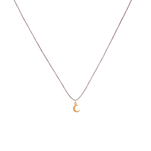 Bronwen Tiny Charm Necklace - 16" Crescent Moon - Taupe/Gold
