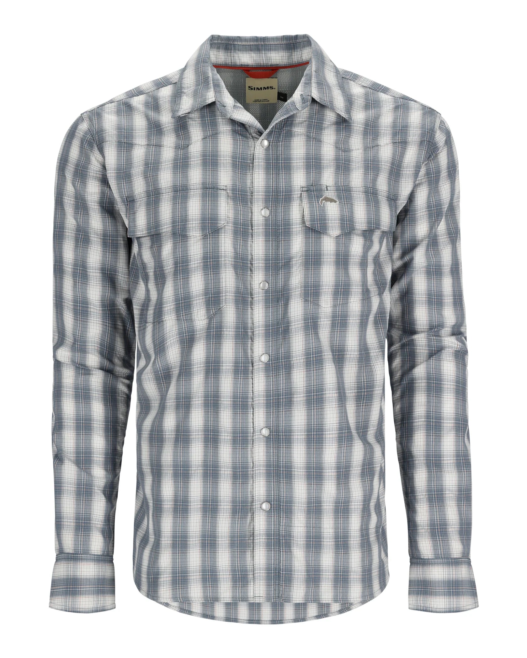 Simms Fishing Men's Big Sky Long Sleeve Fishing Shirt 2022 Storm/Simms Orange Plaid