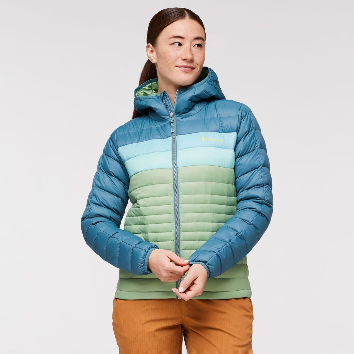 Cotopaxi Women&#39;s Fuego Hooded Down Jacket Blue Spruce/Aspen