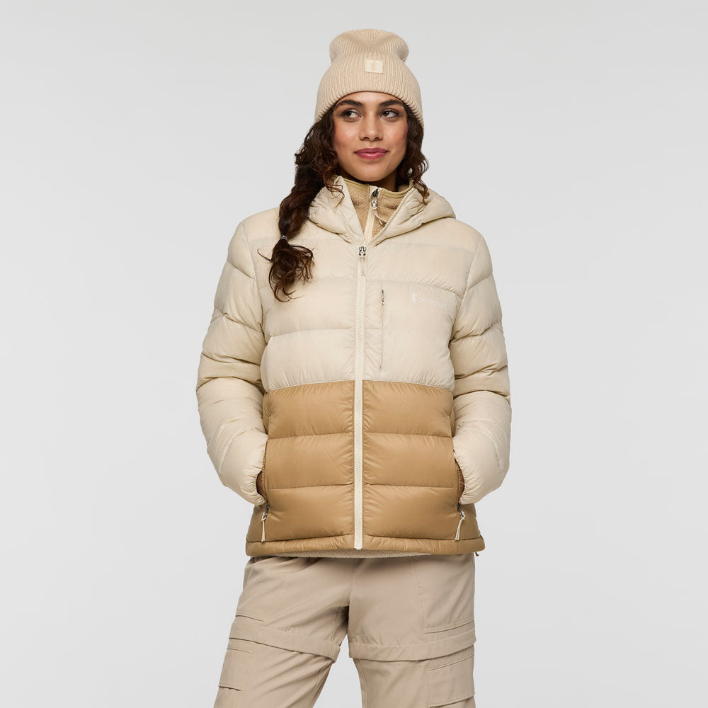 Cotopaxi Womens Fuego Max Down Hooded Jacket Cream and Khaki