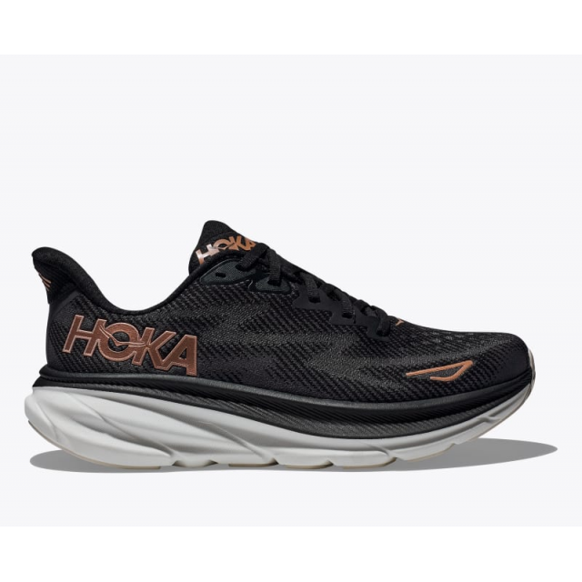 Hoka Women&#39;s Clifton 9 - Wide BRGL Black/Rose Gold