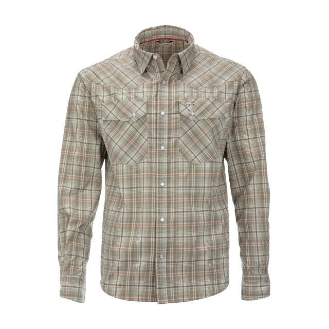 Simms Fishing Mens Brackett Long Sleeve Shirt 153 Dark Stone Classic Plaid