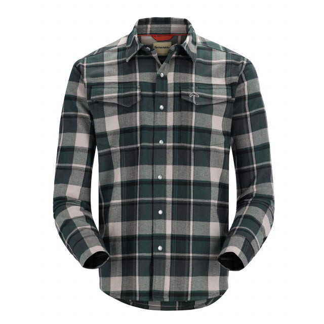 Simms Fishing Men&#39;s Gallatin Flannel Fishing Long Sleeve Shirt 577 Forest/Carbon Woodsman Plaid