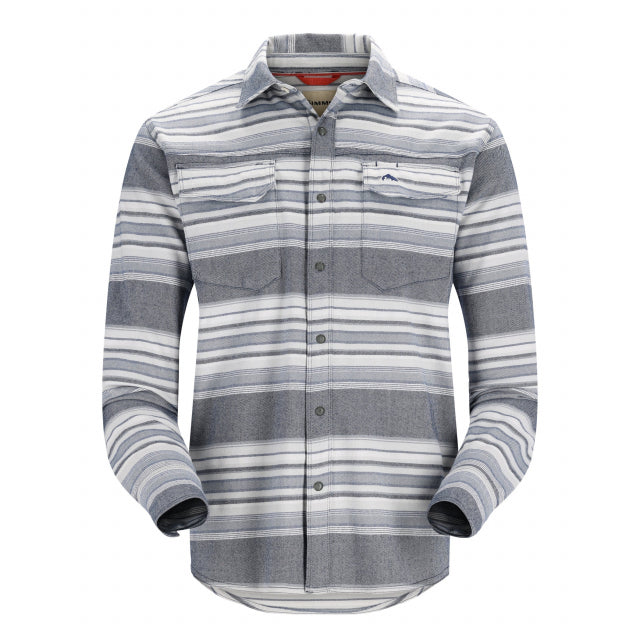 Simms Fishing Men&#39;s Gallatin Flannel Fishing Long Sleeve Shirt 552 Navy/Sterling Stripe