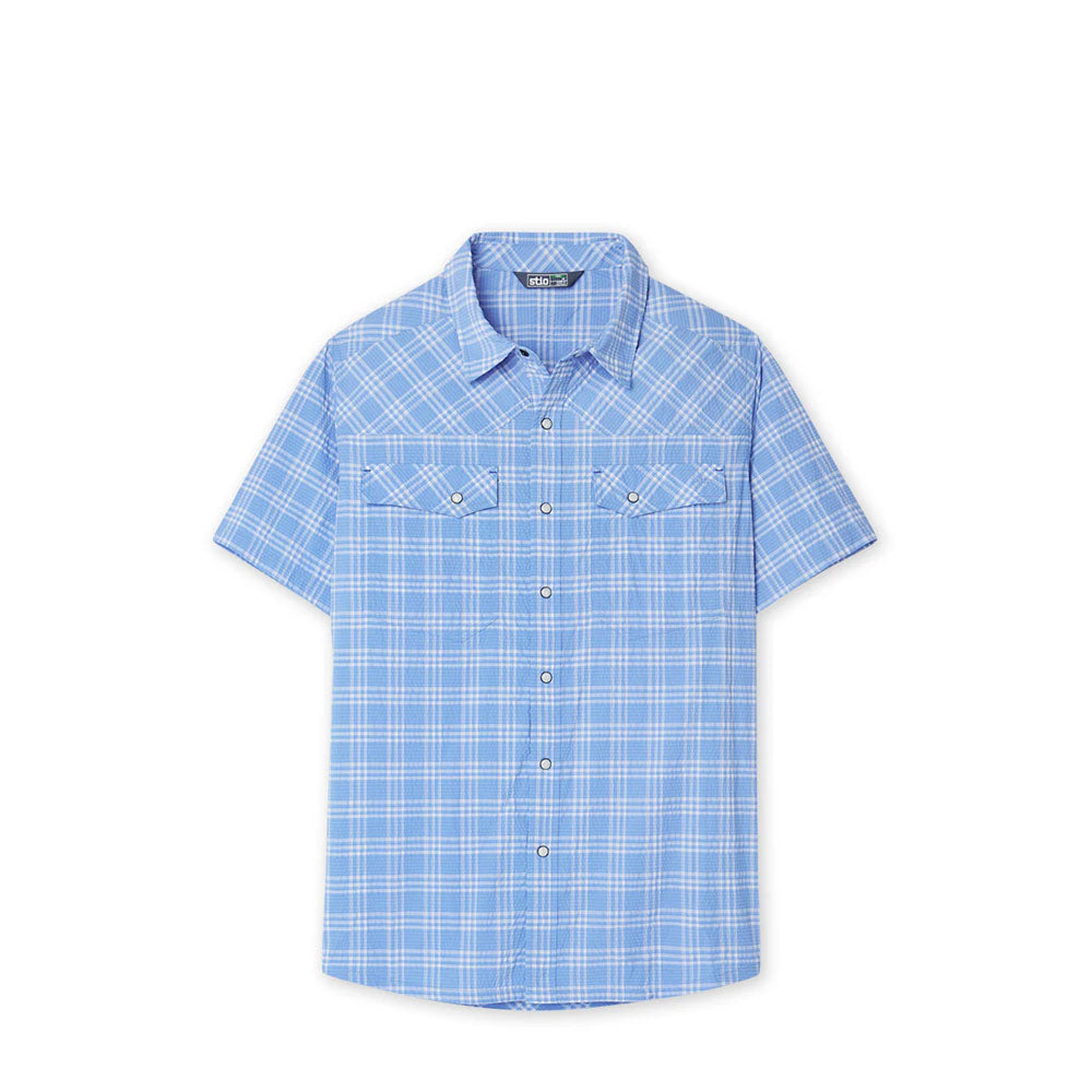Stio Mens Eddy Coast Shirt Short Sleeve Chicory Flower Plaid
