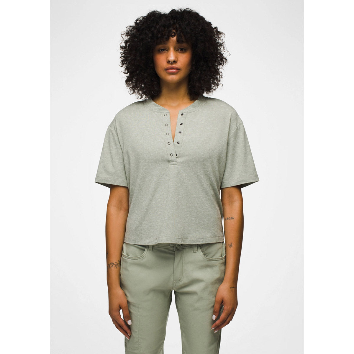Prana Women's Sol Searcher Short Sleeve Henley Juniper Green