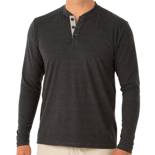 Free Fly Apparel Mens Bamboo Flex Henley 109 Heather Black