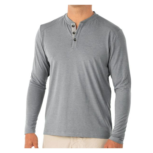 Free Fly Apparel Mens Bamboo Flex Henley 112 Heather Blue Dusk