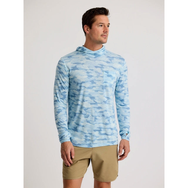 Free Fly Apparel Mens Bamboo Lightweight Hoodie 724 Seasmoke Camo - Surf Blue