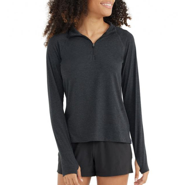 Free Fly Apparel Women&#39;s Bamboo Flex Quarter Zip 101 Heather Black