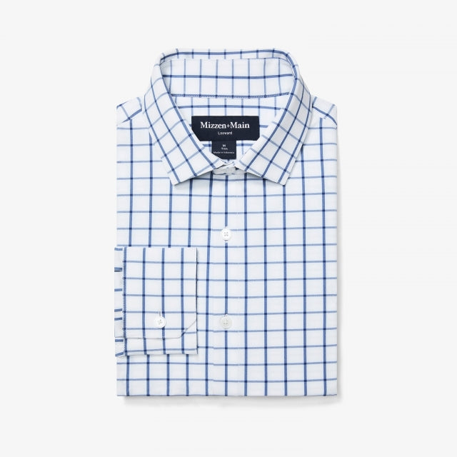 Mizzen+Main Mens Leeward Dress Shirt 0914 White Navy Windowpane