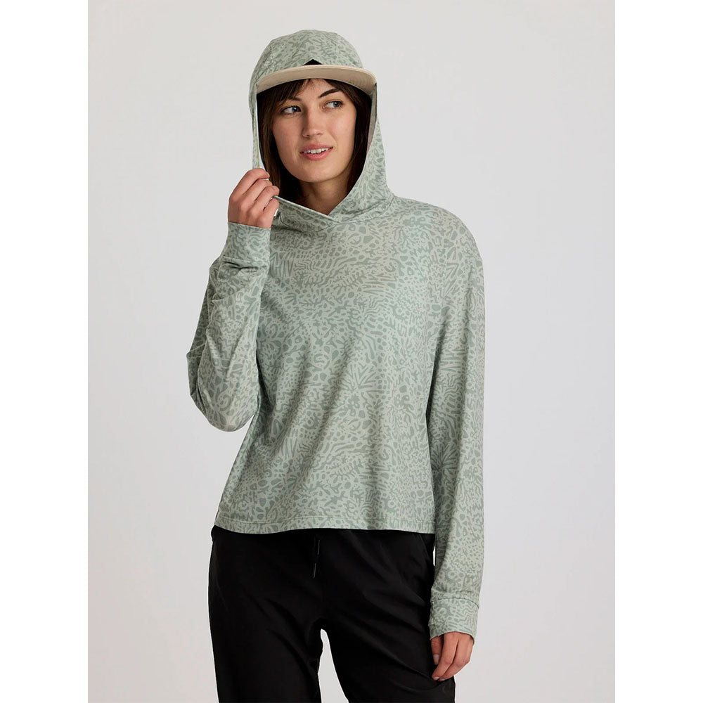 Free Fly Apparel Womens Elevate Lightweight Hoodie - Printed Drifter Print - Desert Sage
