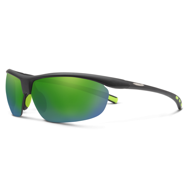 Suncloud Zephyr Sunglasses (Medium Fit) Matte Black / Polar Poly Green Mirror