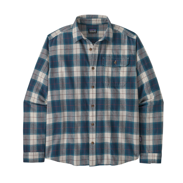 Patagonia Men&#39;s Long-Sleeved Cotton in Conversion Lightweight Fjord Flannel Shirt BETB Beach Plaid: Tidepool Blue