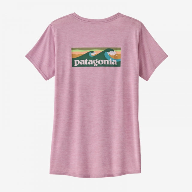 Patagonia Women's Capilene Cool Daily Graphic Shirt - Waters BTMX Boardshort Logo: Milkweed Mauve X-Dye