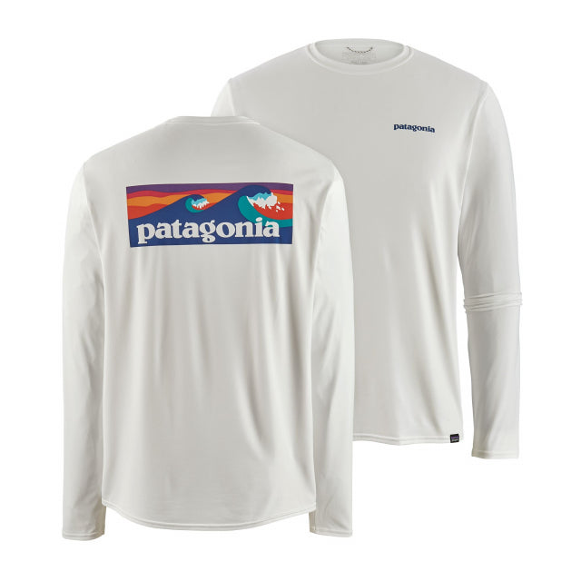 Patagonia Men&#39;s Long-Sleeved Cap Cool Daily Graphic Shirt Boardshort Logo White