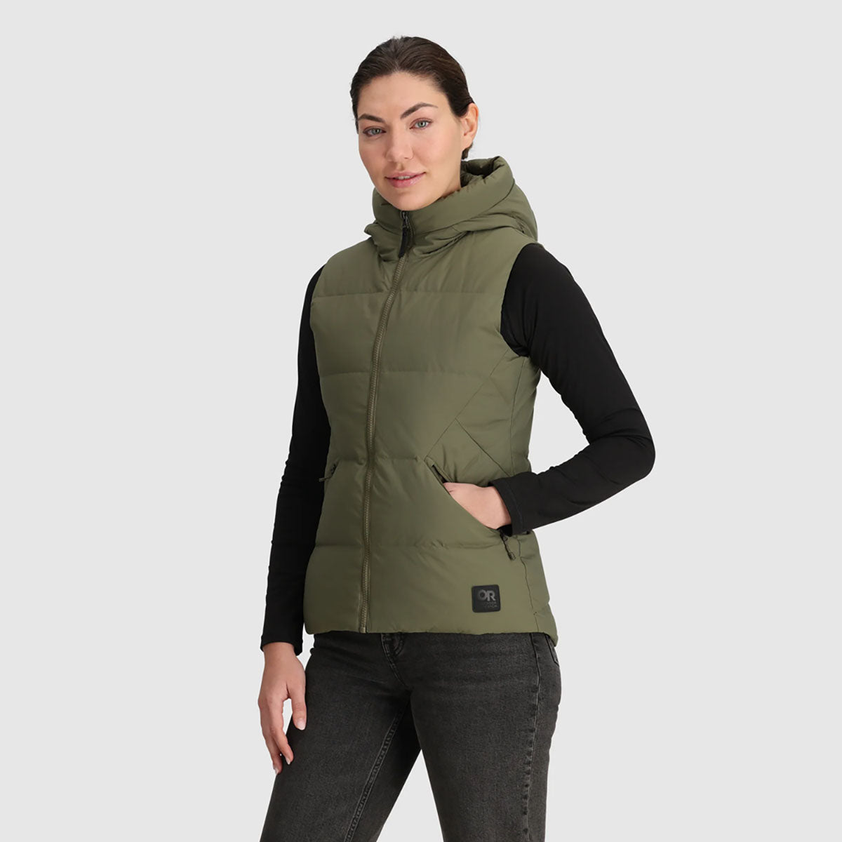 Outdoor Research Womens Coze Hooded Down Vest Ranger Green