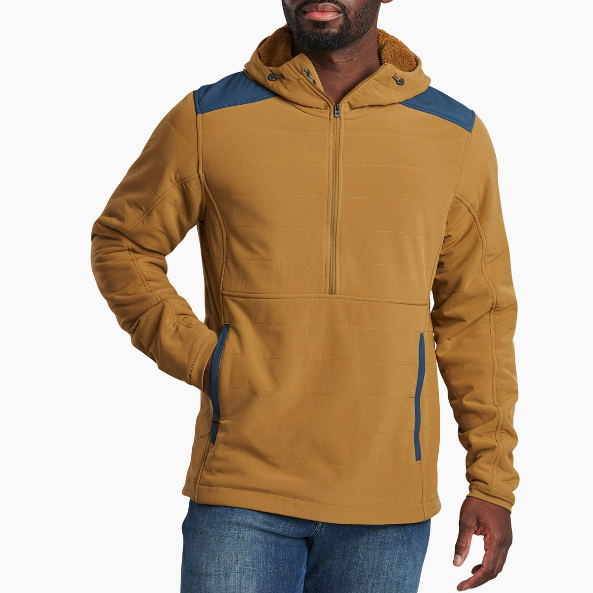 Kuhl Men&#39;s Aero Fleece Pullover Dark Khaki/Blue Spruce