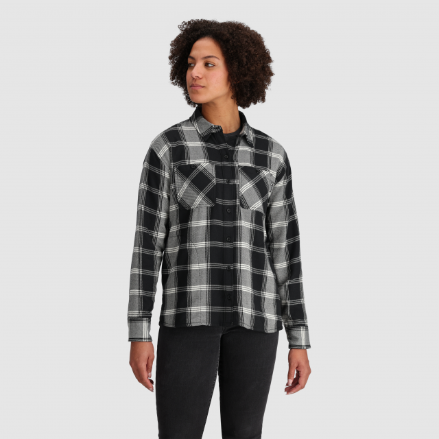 Outdoor Research Womens Feedback Flannel Twill Shirt Black Plaid