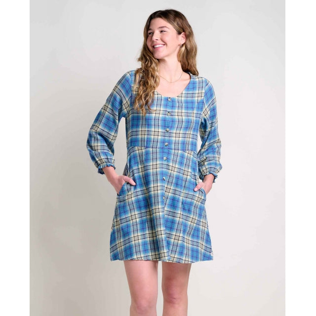 Toad&Co. W Maple Button Front LS Dress 939 Glacier Ombre