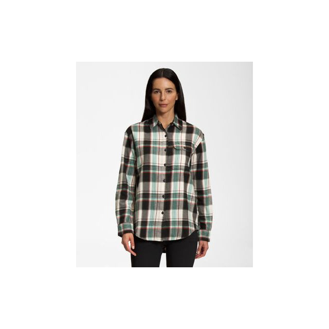 The North Face Women&#39;s Berkeley Long Sleeve Girlfriend Shirt 98T Gardenia White arge Half Dome Plaid / L