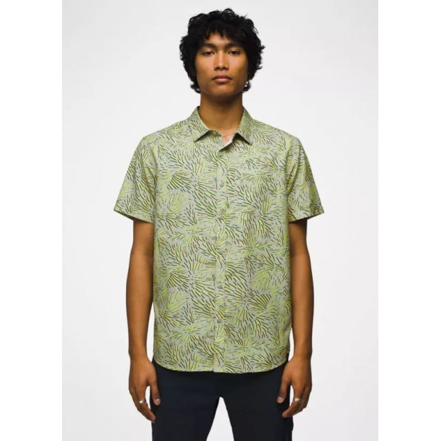 Prana M Lost Sol Printed SS Shirt 300 Juniper Green Fronds