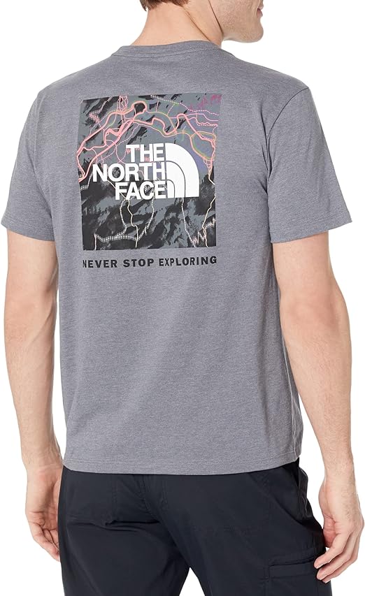 The North Face Men&#39;s S/S Box NSE Tee TNF Medium Grey Heather/TNF Black Trail Glow Print