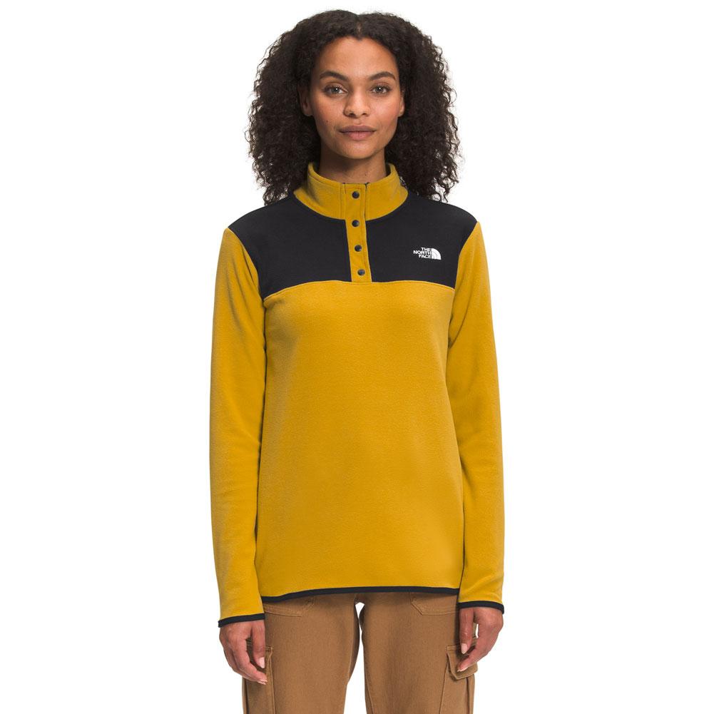 The North Face Women&#39;s TKA Glacier Snap-Neck Pullover Arrowwood Yellow/TNF Black