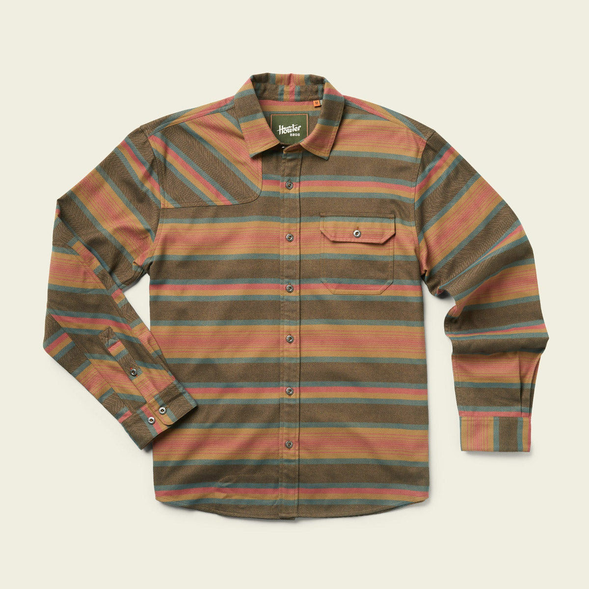 Howler Brothers Men&#39;s Harkers Flannel Shirt Pathway Stripe: Sundown