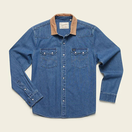Howler Brothers Men's Dust Up Denim Snapshirt Nelson Dark Wash