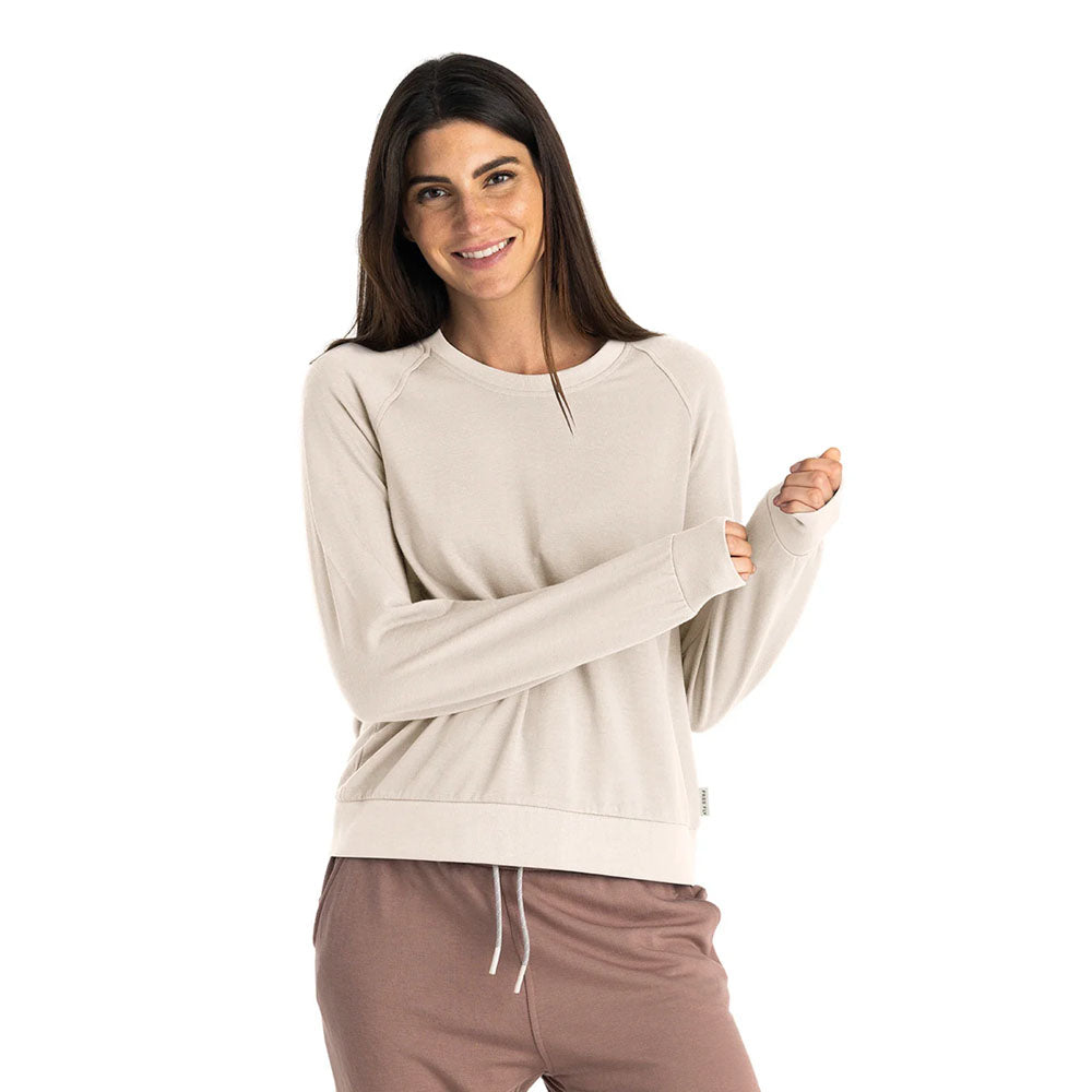 Free Fly Apparel Womens Bamboo Lightweight Fleece Crew Stone