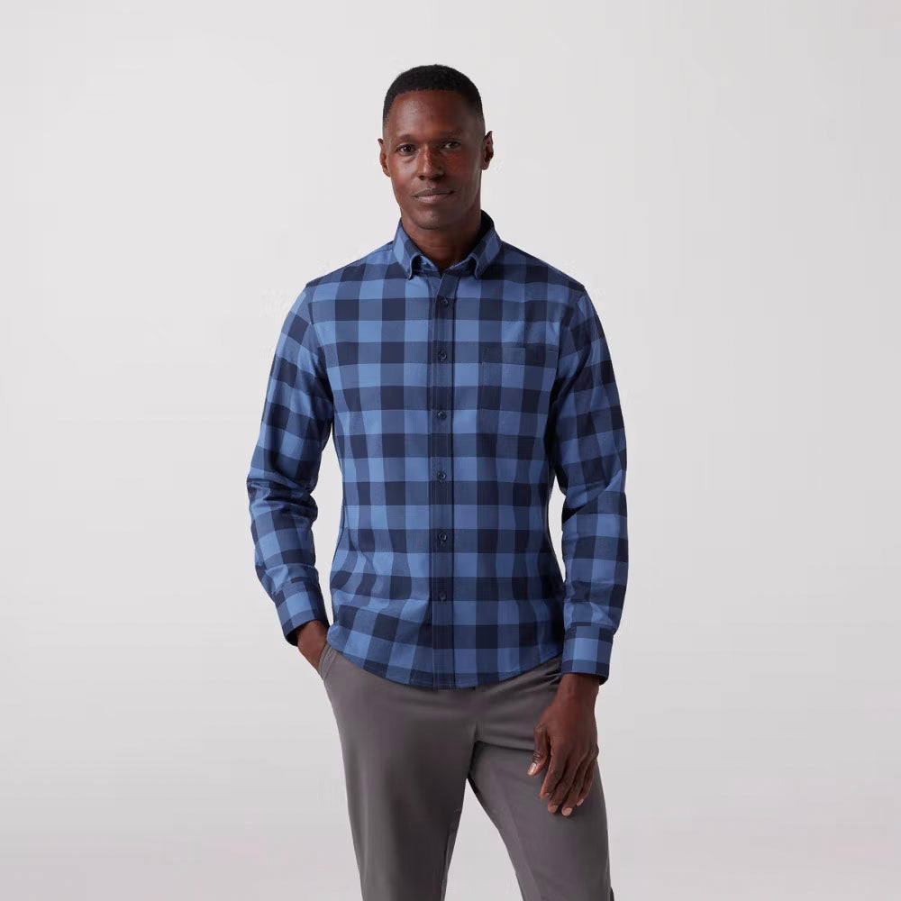 Mizzen+Main Men&#39;s City Flannel Twill Denim Blue Buffalo Plaid