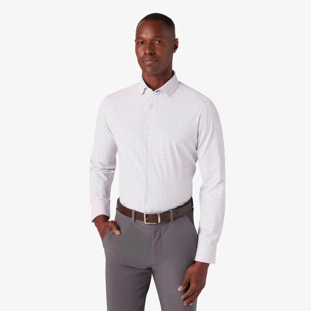 Mizzen+Main Men&#39;s Leeward Dress Shirt White Navy Mini Grid