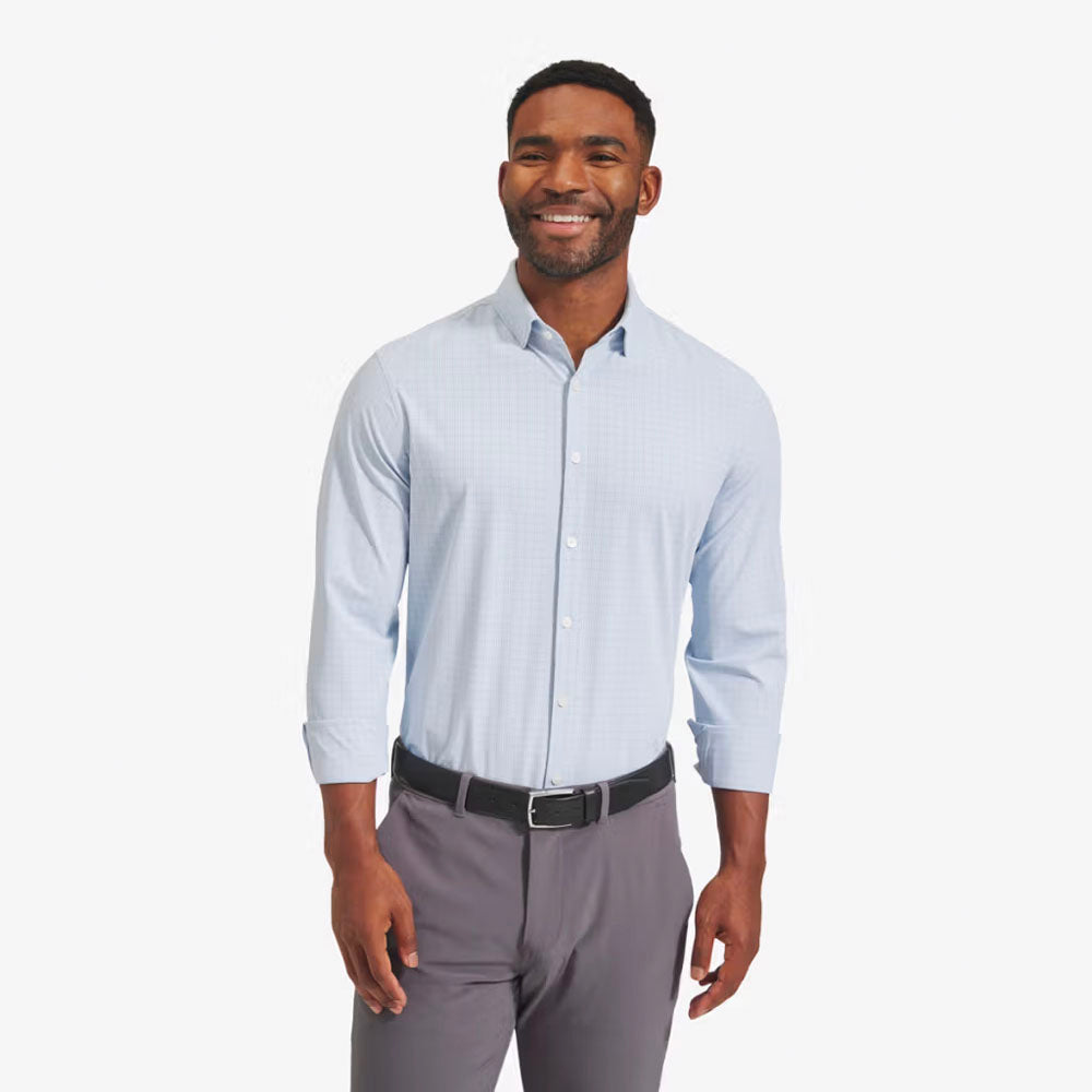 Mizzen+Main Men&#39;s Leeward Dress Shirt Light Blue Mini Plaid