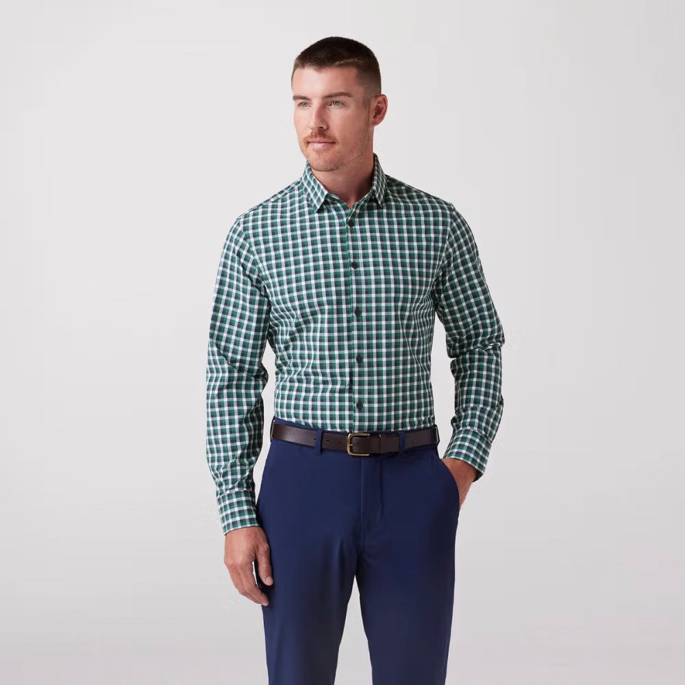 Mizzen+Main Men&#39;s Leeward Dress Shirt Hunter Green Dylan Plaid