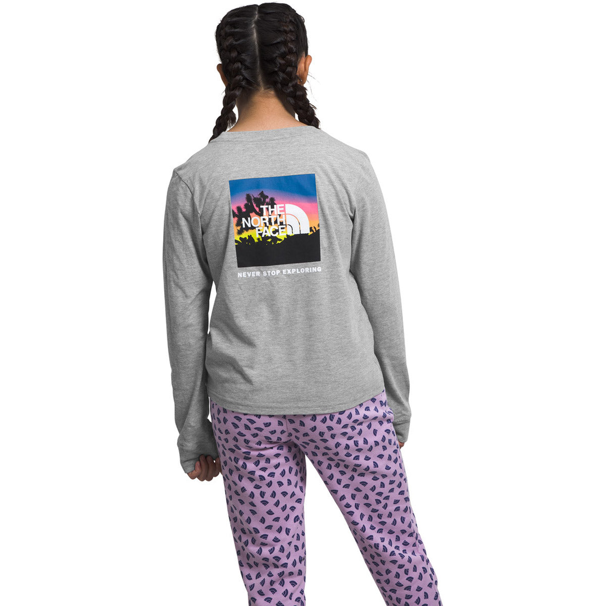 The North Face Girls&#39; L/S Graphic Tee TNF Light Grey Heather/TNF Black