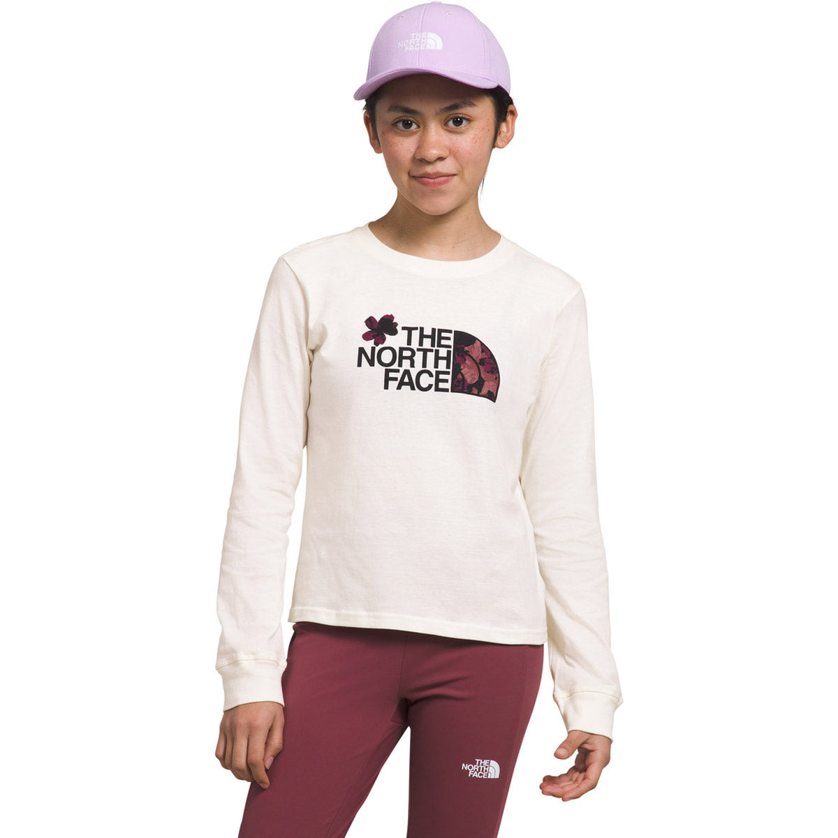 The North Face Girls&#39; L/S Graphic Tee Gardenia White/Boysenberry