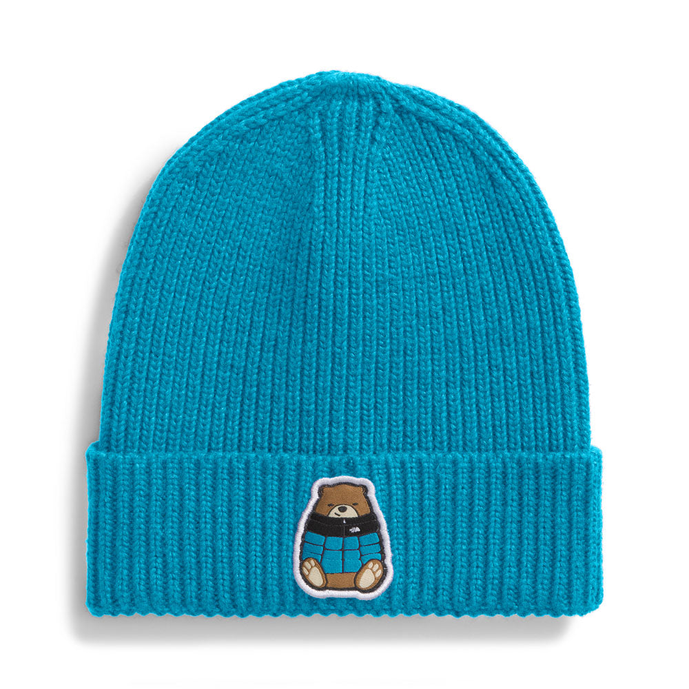 The North Face K TNF Logo Box Cuffed Beanie Meridian Blue/Nuptse Bear Patch