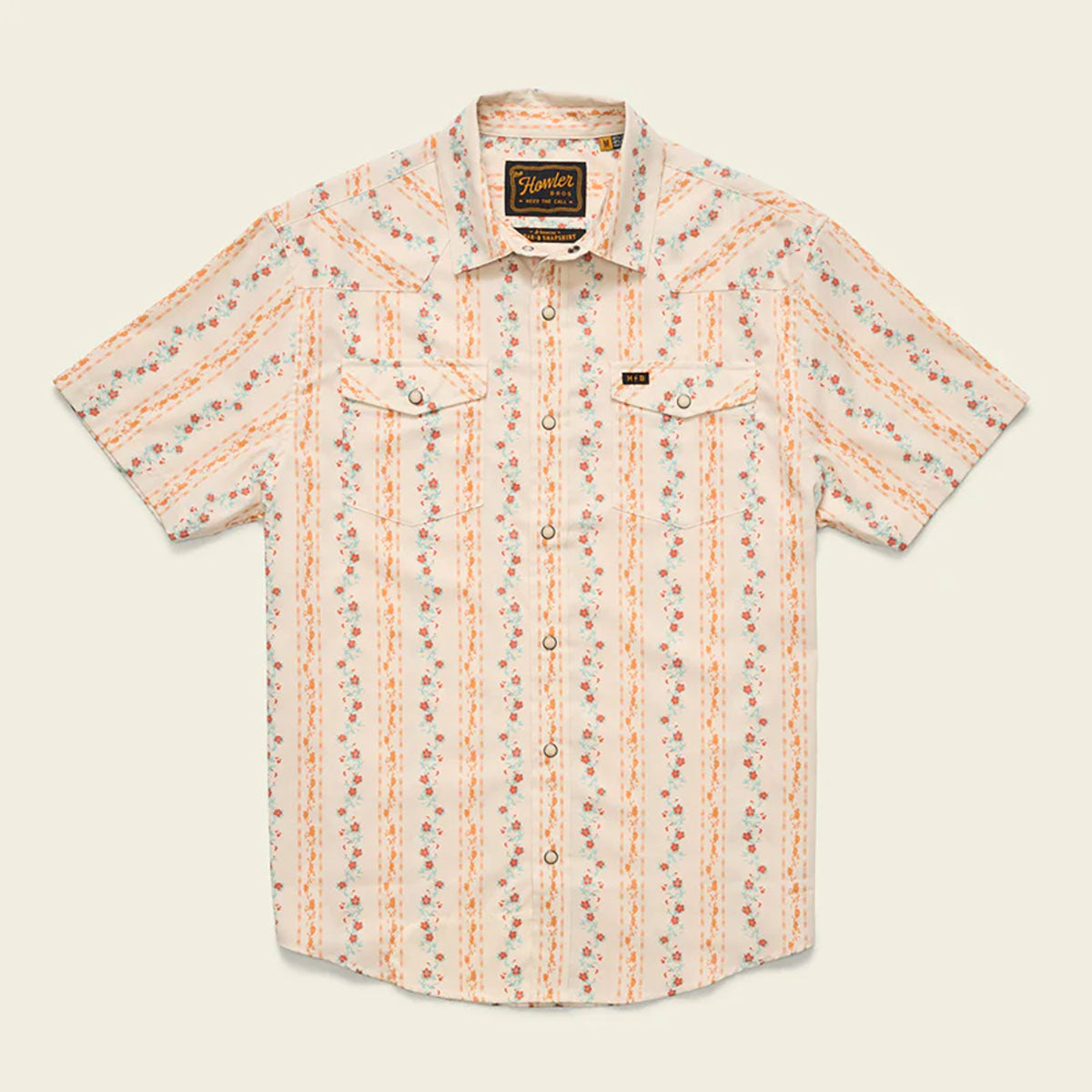 Howler Brothers Mens H Bar B Snapshirt Hibiscus Ribbons : Riverbed Oxford