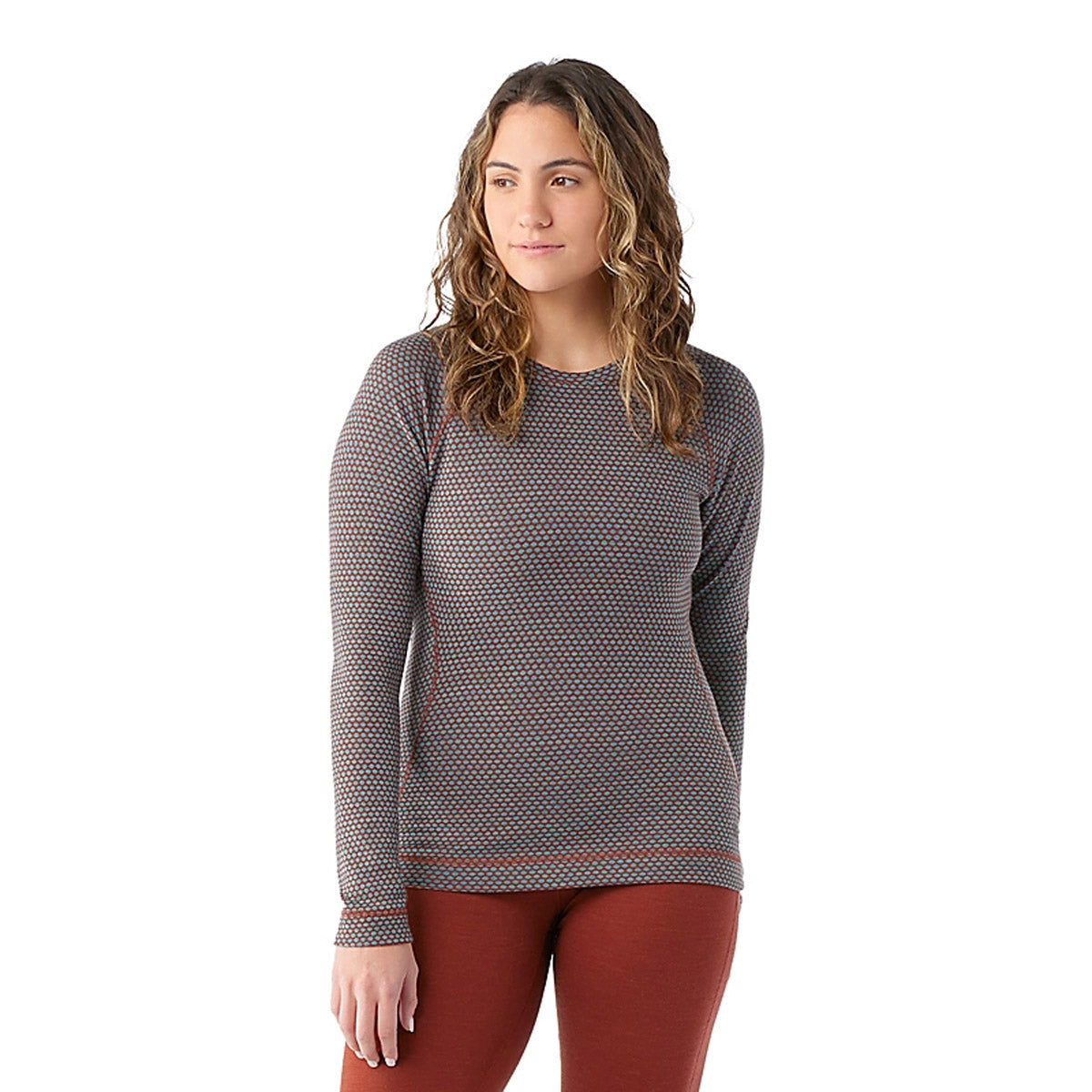 Smartwool Women's Classic Thermal Merino Base Layer Crew Pecan Brown Dot