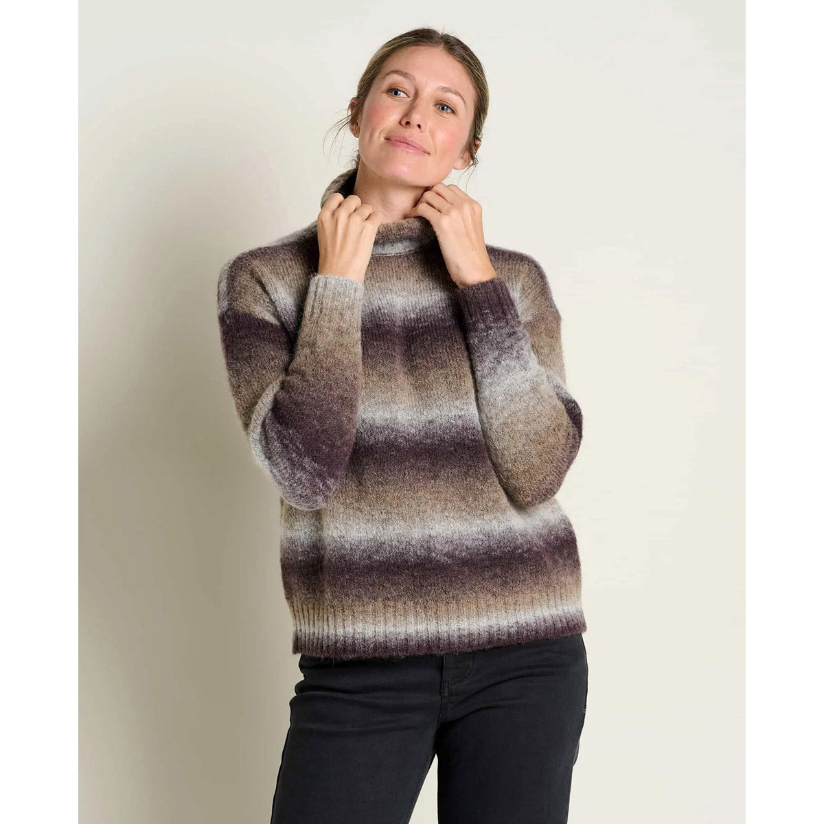 Toad&Co. Women's Toddy T-Neck Sweater Heather Grey Space Dye