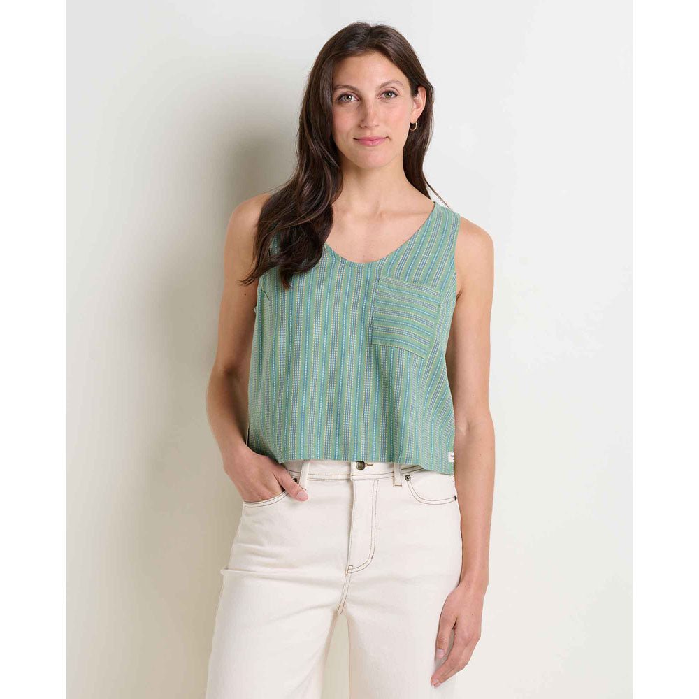 Toad&Co. Womens Taj Hemp Button Back Tank II Sagebrush Dobby