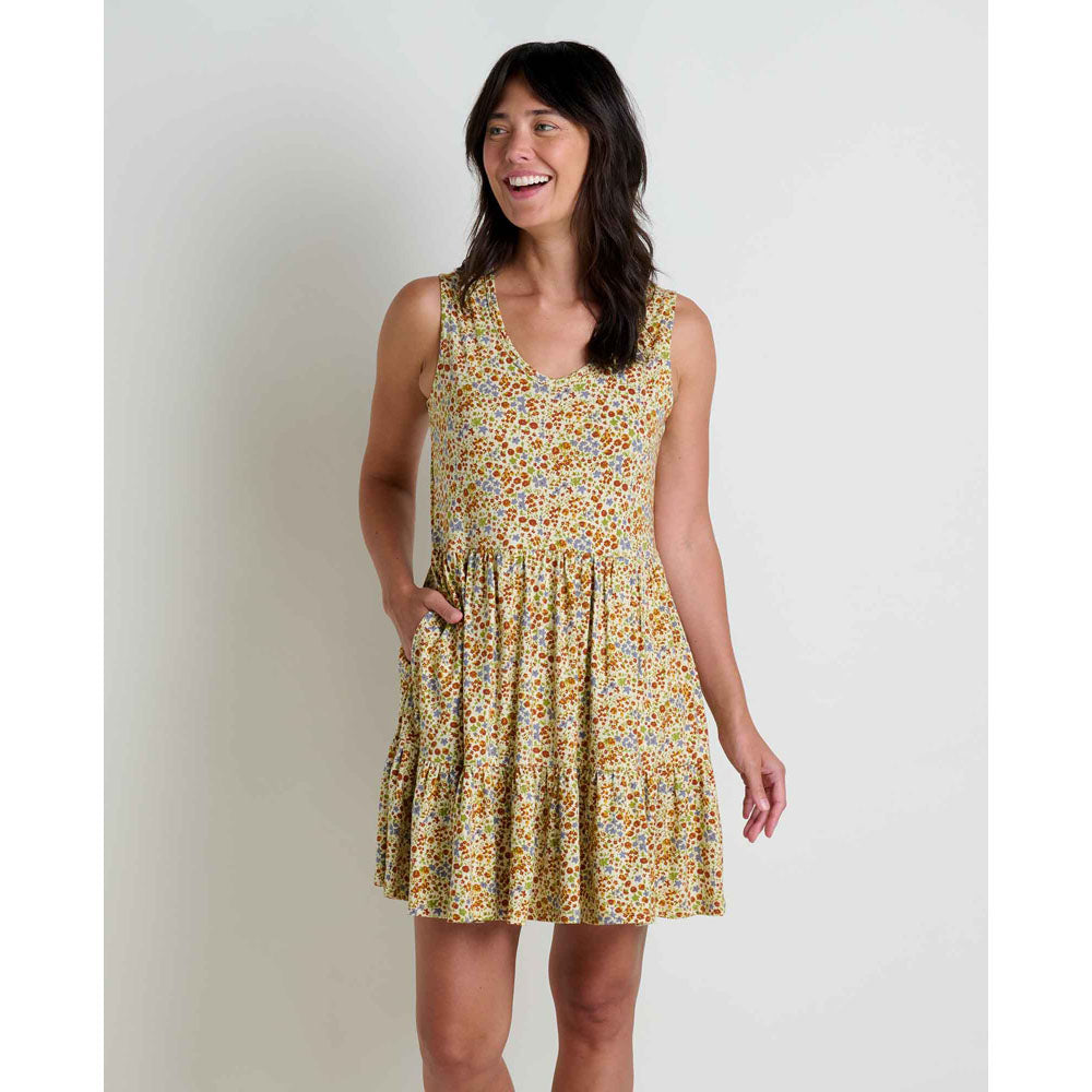 Toad&Co. Womens Marley Tiered Sleeveless Dress Cinnamon Ditsy Print