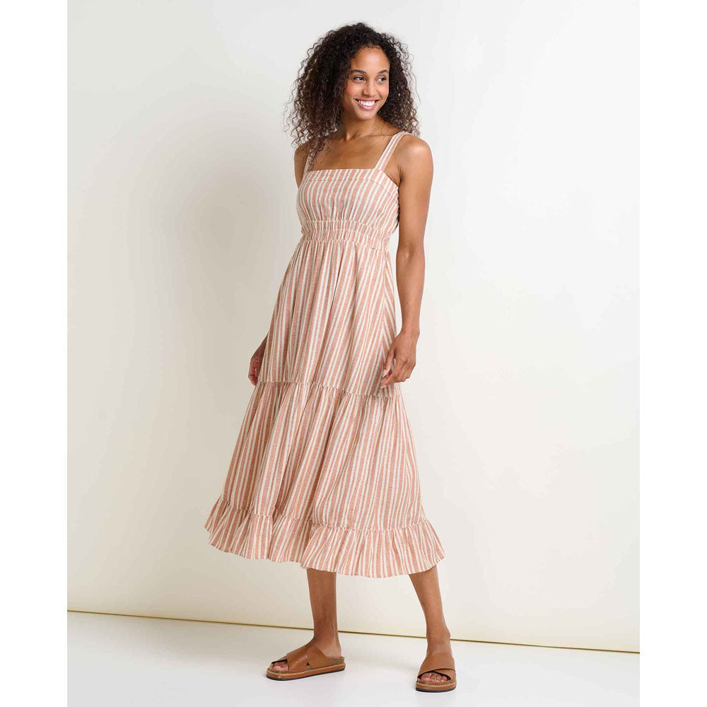 Toad&Co. Womens Taj Hemp Tiered Midi Dress Salt Dobby